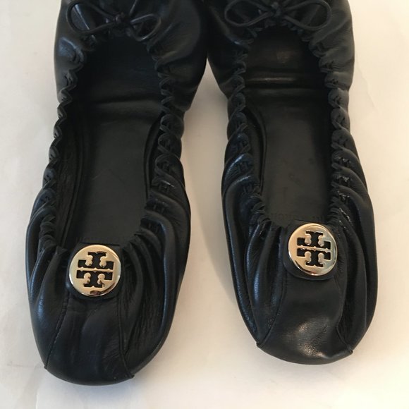 Tory Burch Reese Mestico Black Leather Tassel Ballerina Flats 8 - Picture 9 of 12